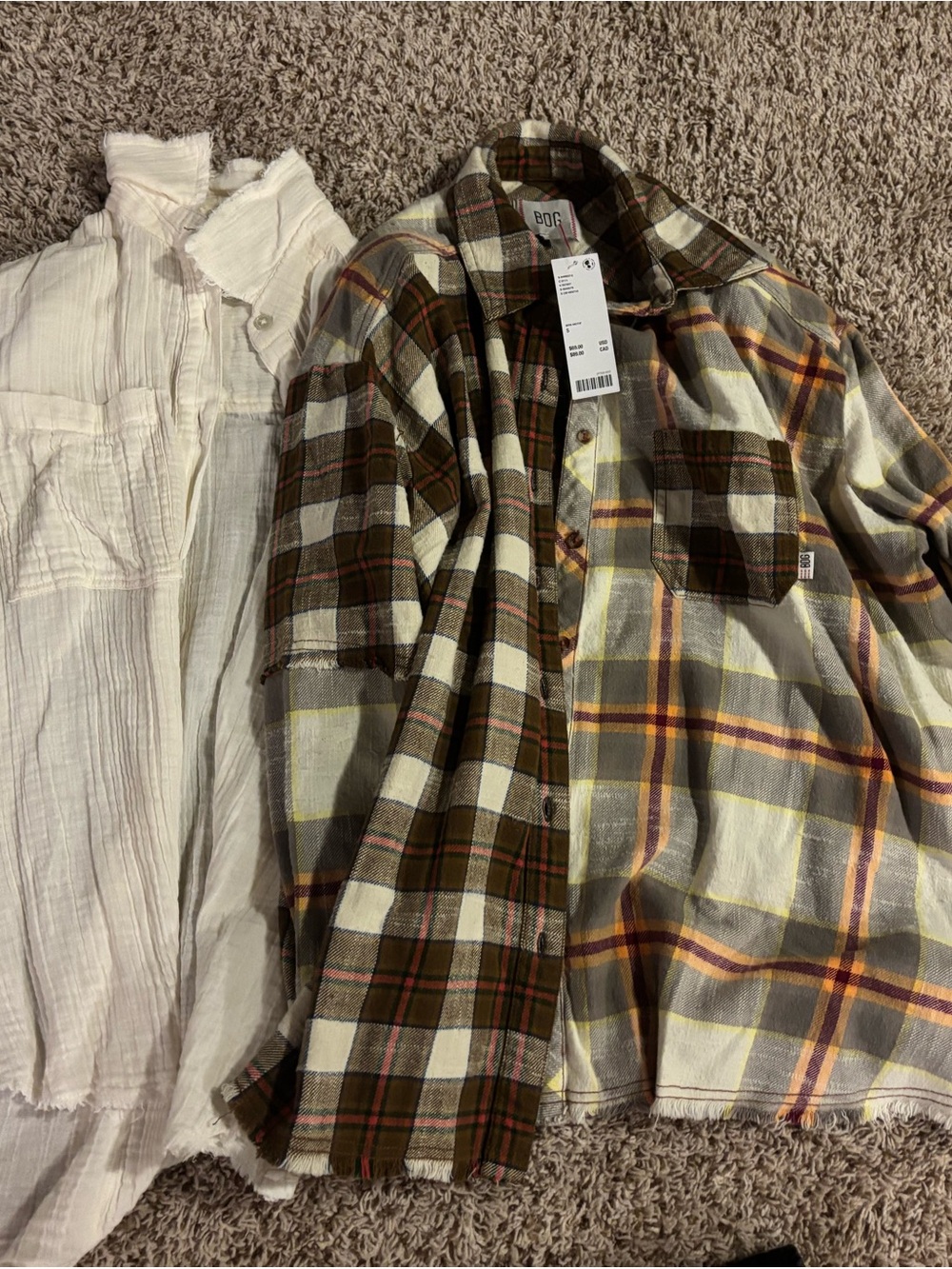 Urban Outfitters XS/Small Olive, Cream & Yellow Plaid Button-Down Shirts